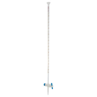 Burette à robinet droit en PTFE, avec entonnoir, classe A