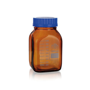 Flacon gradué ISO en verre borosilicaté 3.3, ambré
