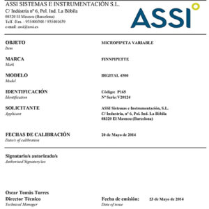 *CERTIFICAT ENAC POUR MICROPIPETTES DE VOLUME VARIABLE